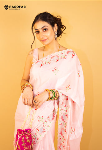 Light Pink Jimmy Choo saree with Swarovski work in peacock pattern