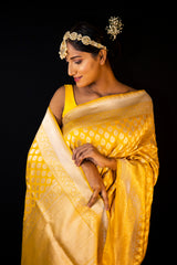 Yellow Pure Kataan Silk Nilambari Banarasi Saree
