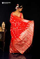 Red  Semi Silk Saree With Golden Booti