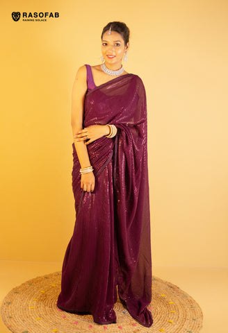 Purple Designer Sequence Saree