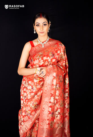 Dual tone Red/Pink Digital Print Silk Saree