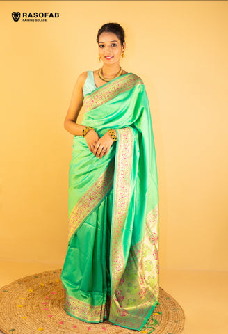 Green Semi Silk Saree with border