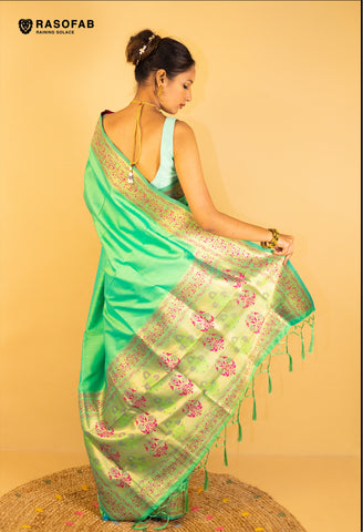 Green Semi Silk Saree with border