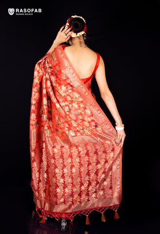 Dual tone Red/Pink Digital Print Silk Saree