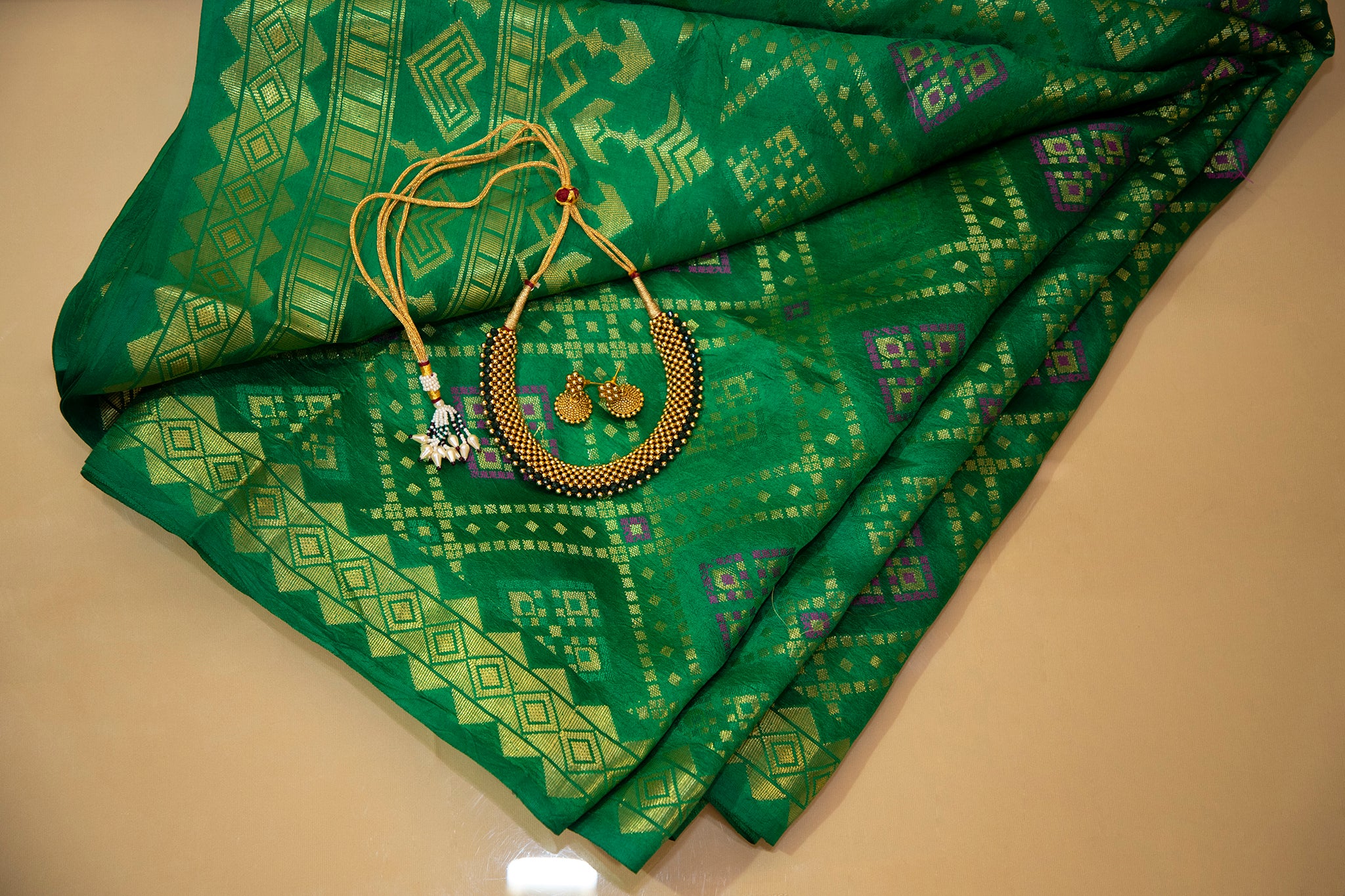 Green Pure Silk Banarasi Bandhani Saree