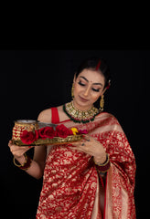 Red Shikargah Katan Silk Handloom Banarasi Saree