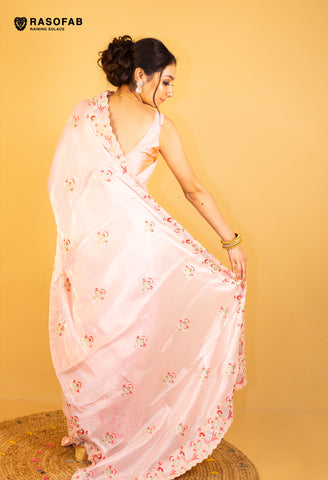 Light Pink Jimmy Choo saree with Swarovski work in peacock pattern