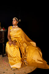 Yellow Pure Kataan Silk Nilambari Banarasi Saree