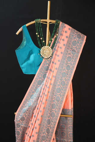 Pink Semi Silk Saree With Unstitched Blouse