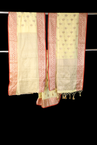 Cream & Red Semi Silk Banarasi Saree