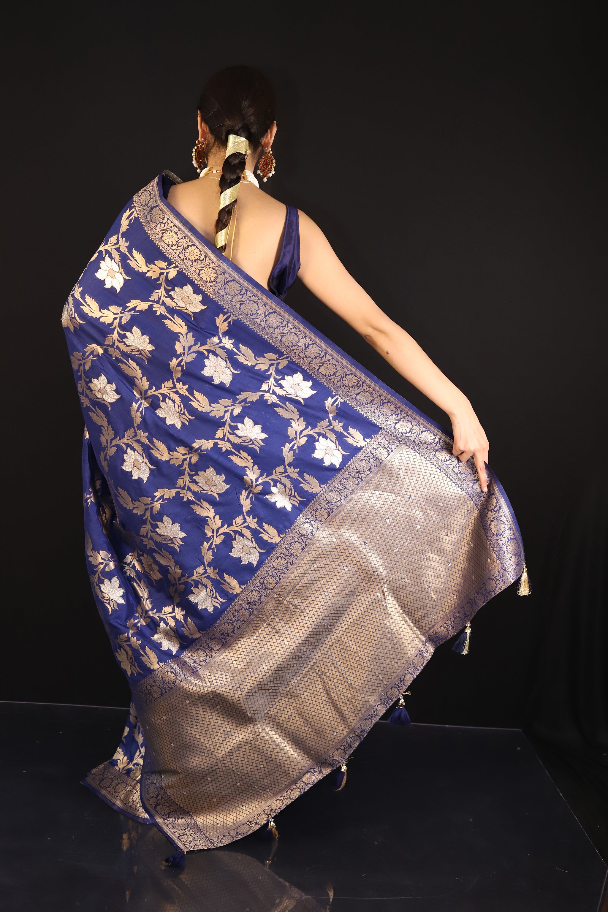 Navy blue Jangla pattern Semi Silk saree