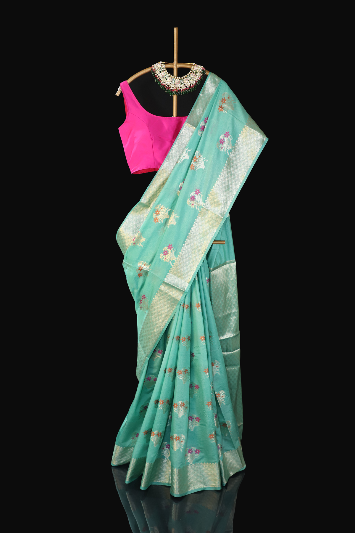 Turqoise Blue Semi Silk Saree from Banaras