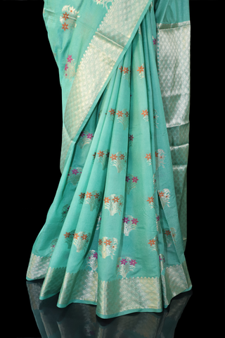 Turqoise Blue Semi Silk Saree from Banaras