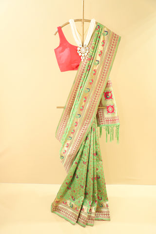 Green  Semi Silk Patola Saree