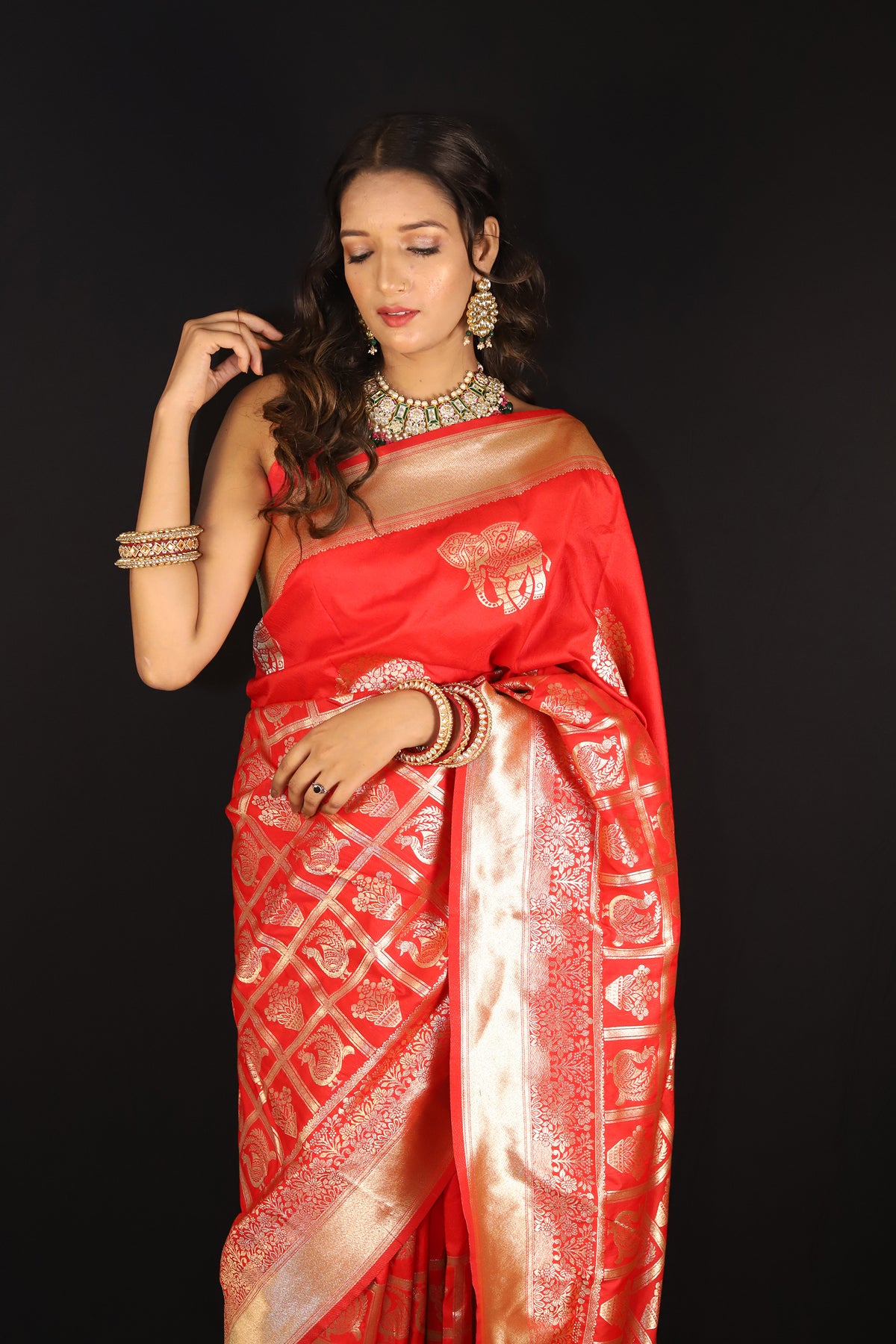 Red Half and half Patola pattern semi silk saree