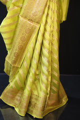 Green Pure Silk with Golden Zari Border Saree