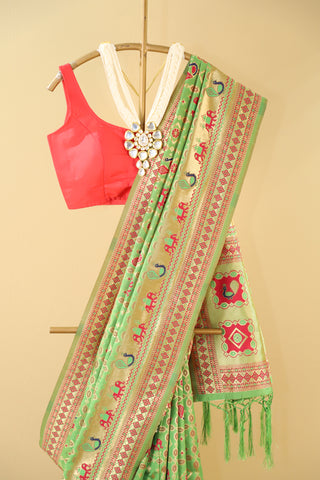 Green  Semi Silk Patola Saree