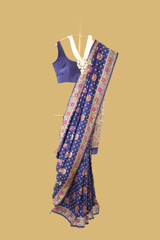 Blue Floral Blue Banarasi Silk Saree