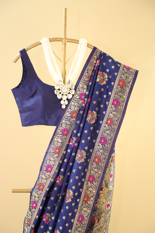 Blue Floral Blue Banarasi Silk Saree