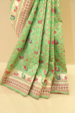 Green  Semi Silk Patola Saree