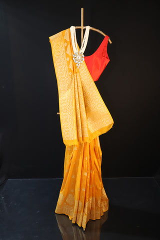 Yellow Semi Banarasi Soft Silk Saree