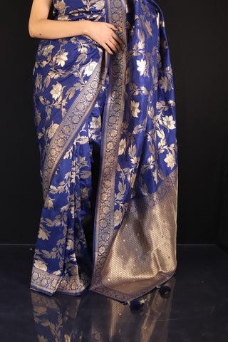 Navy blue Jangla pattern Semi Silk saree