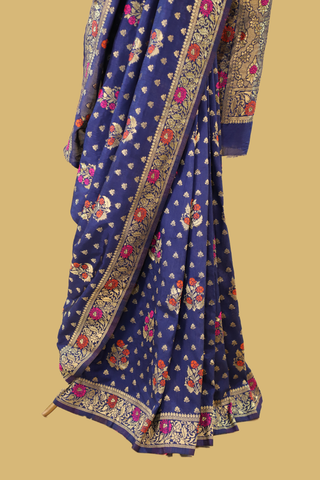 Blue Floral Blue Banarasi Silk Saree