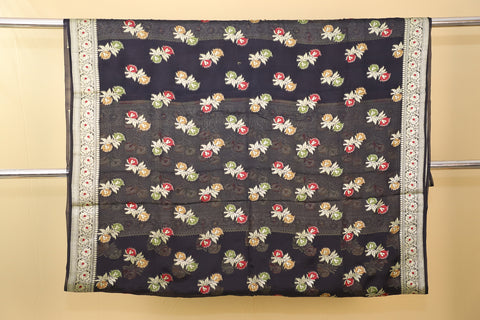 Pure Khaddi Georgette black colour  handloom Saree with  meenakari  woven booty all over