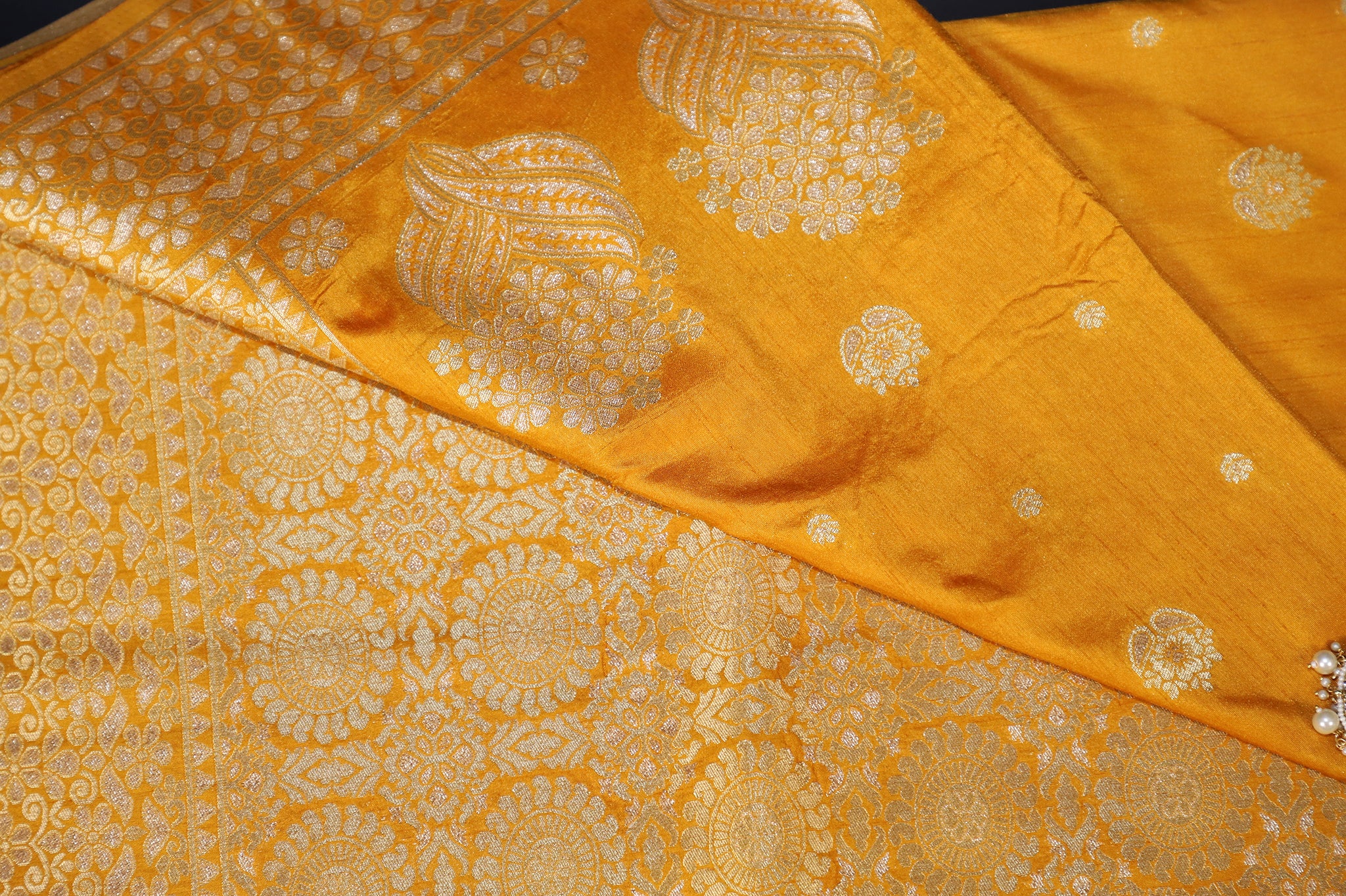 Yellow Semi Banarasi Soft Silk Saree