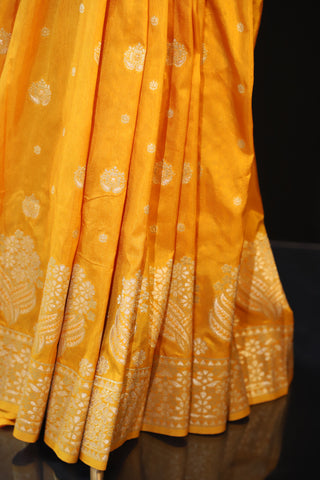 Yellow Semi Banarasi Soft Silk Saree