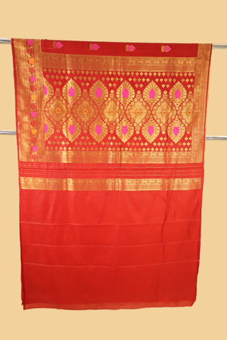 Red Semi Banarasi Soft Silk Saree