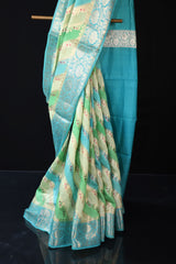 Green and Blue Semi Silk Laheriya saree