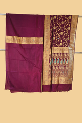 Purple Semi Banarasi Soft Silk Saree With Golden Border