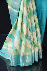 Green and Blue Semi Silk Laheriya saree