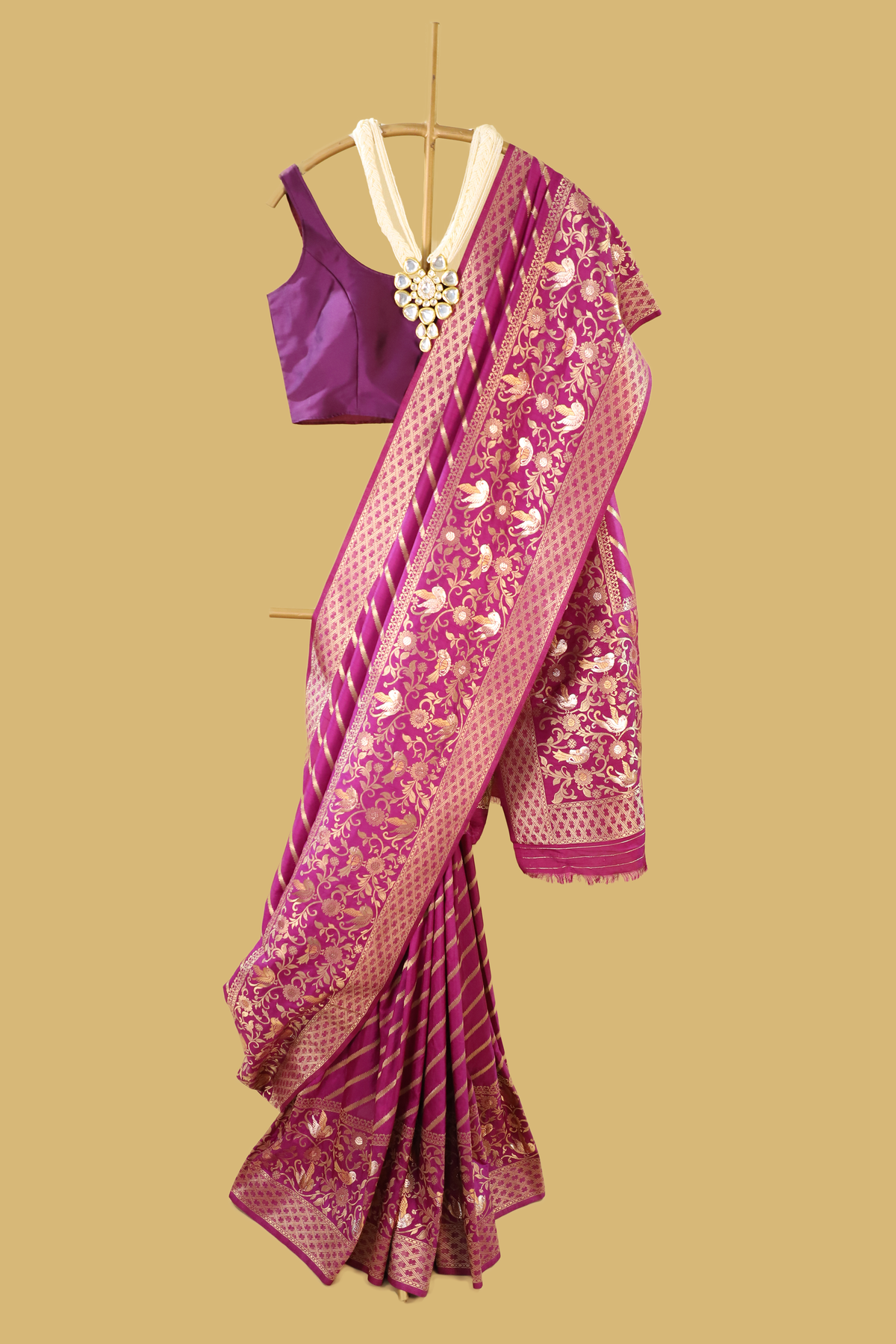 Magenta Semi Banarasi Soft Silk Saree