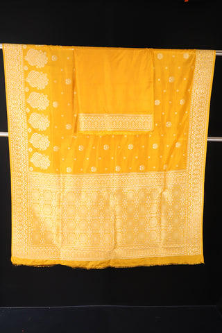 Yellow Semi Banarasi Soft Silk Saree