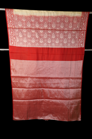 Cream & Red Semi Silk Banarasi Saree