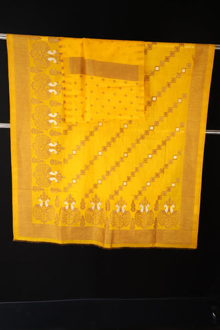 Yellow Semi Banarasi Soft Silk Saree