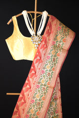 Red Semi Banarasi Soft Silk Lehariya Pattern Saree