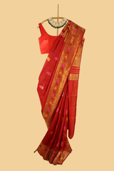 Red Semi Banarasi Soft Silk Saree