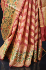Red Semi Banarasi Soft Silk Lehariya Pattern Saree