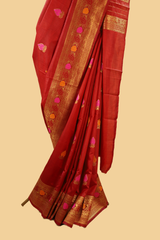 Red Semi Banarasi Soft Silk Saree