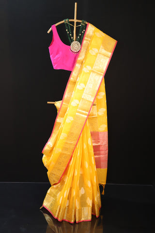 Yellow Chanderi Banarasi Saree