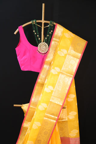 Yellow Chanderi Banarasi Saree