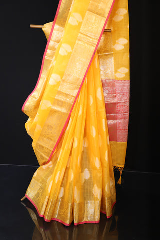 Yellow Chanderi Banarasi Saree