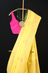 Yellow Silk Banaras Zari Saree with Unstitched Blouse