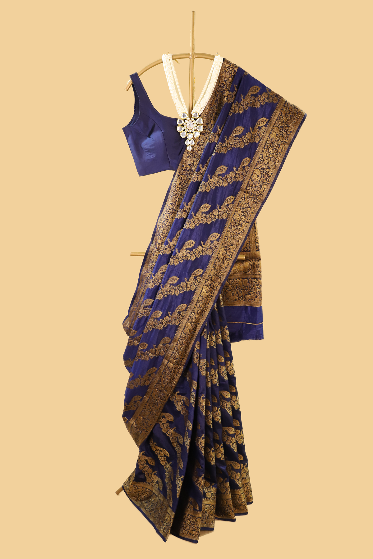 Blue Semi Banarasi Soft Silk Saree