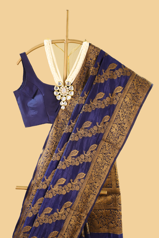 Blue Semi Banarasi Soft Silk Saree