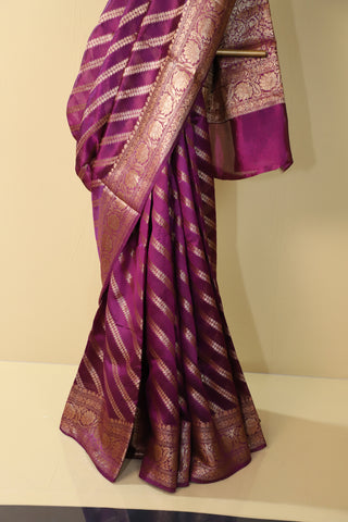 Purple Leheriya Pure Silk Saree