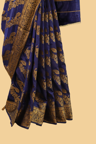 Blue Semi Banarasi Soft Silk Saree